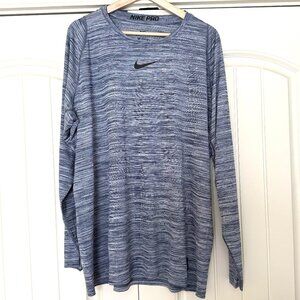 Nike PRO Long Sleeve Heather Blue Shirt, Size XXL